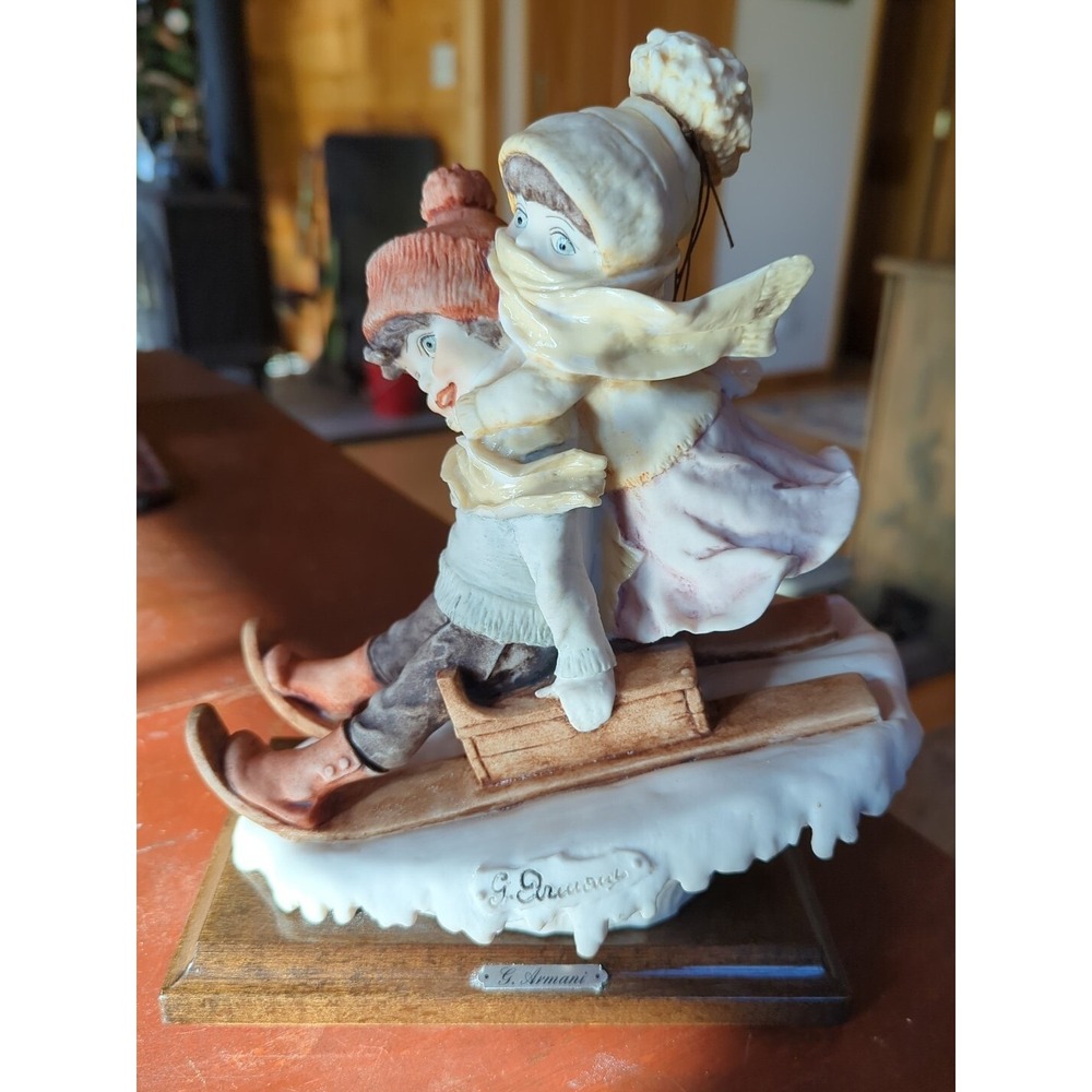 G Armani 7X9.5" Children on Sled Figurine Mint with Original Tags 1982 Florence